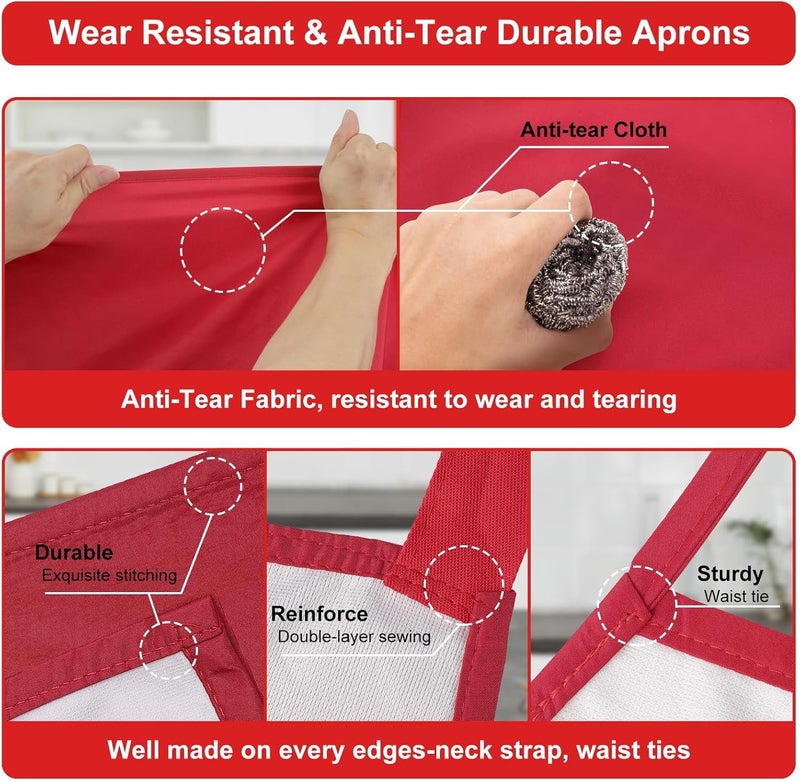 SHEOMERN 3-Layer Waterproof Apron - Pocket-Free Hygienic Design for Dishwashing & Dog Grooming - Lightweight Durable Protection for messy Kitchen Cooking, Baking, for Men & Women (3 Pack,Red) - Image 3